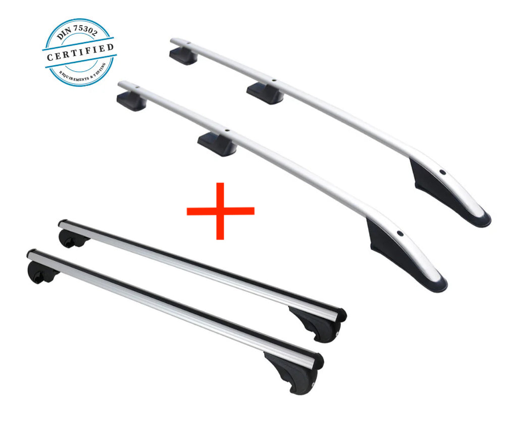 MIT ABE Dachreling + Dachträger Set Ford Transit Tourneo Custom 2013 - 2023 - L1 L2 Schwarz/Silber