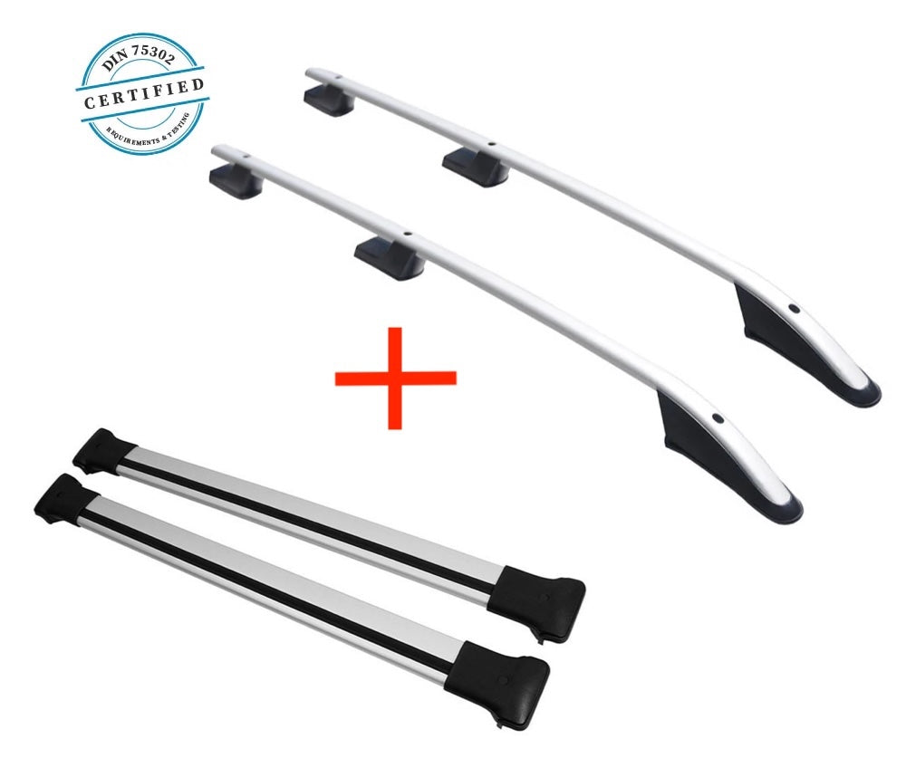 MIT ABE Dachreling + Dachträger FLACH Set Ford Tourneo / Transit Custom (2013 - 2023) - L1 L2 - Schwarz/Silber