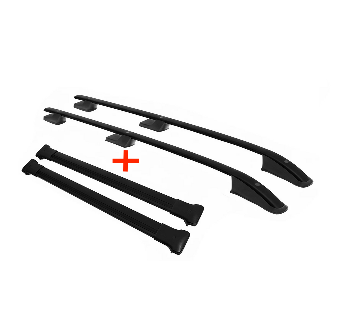 MIT ABE Dachreling + Dachträger FLACH Set Ford Tourneo / Transit Custom (2013 - 2023) - L1 L2 - Schwarz/Silber
