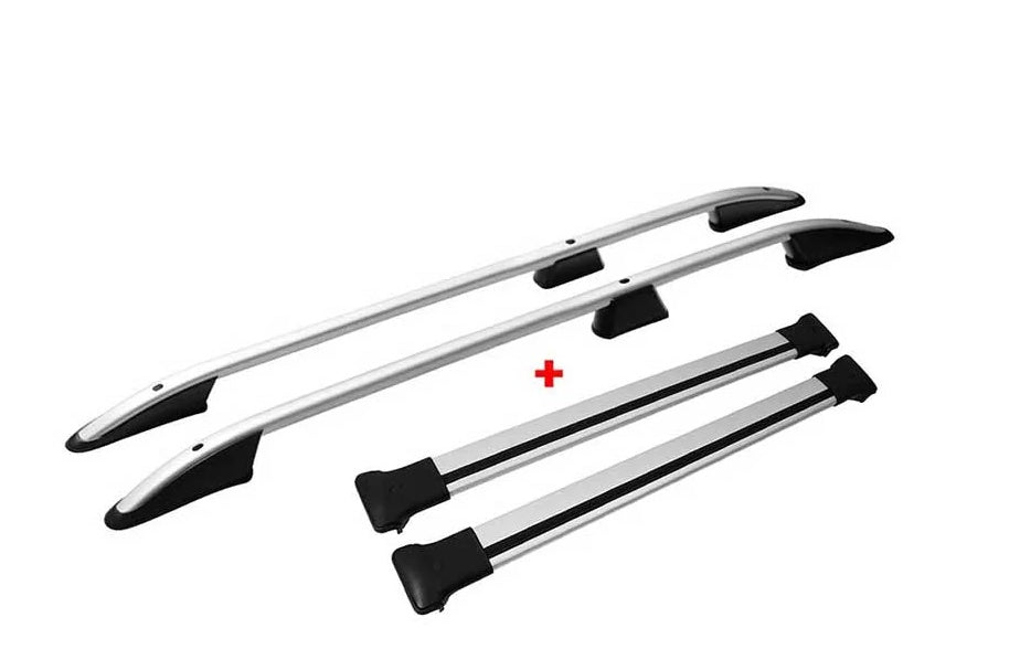 MIT ABE: Dachreling + Dachträger FLACH Set Ford Transit / Tourneo Connect (2013 - Heute) - Standard / Maxi - Schwarz/Silber