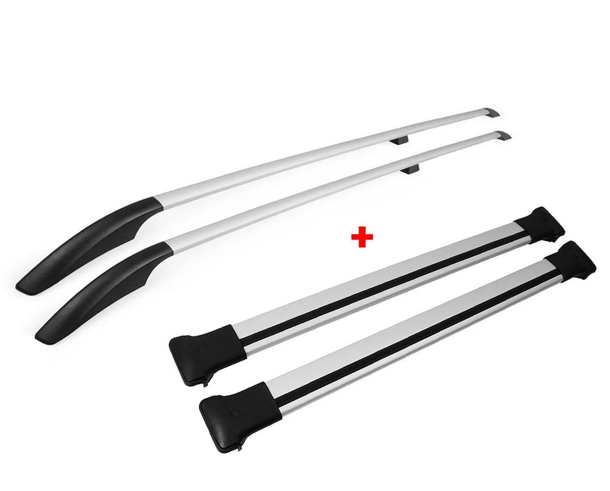 Dachreling + Dachträger FLACH Set Ford Transit / Tourneo Custom (2013 - 2022) - L1 L2 Schwarz/Silber