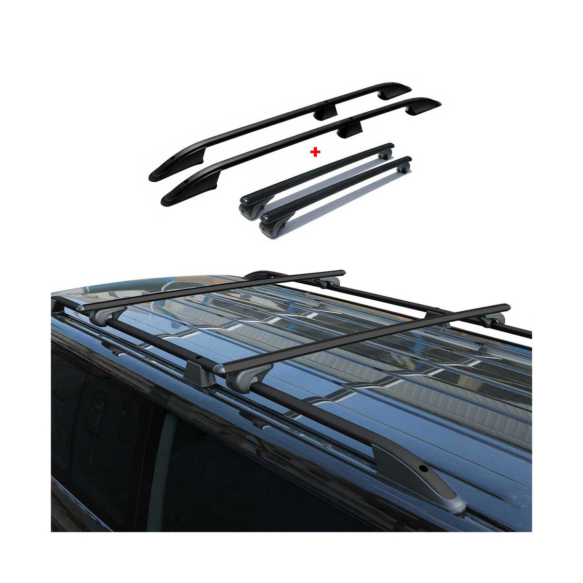 VW T5 T6 T6.1 Multivan Transporter L1 L2 Dachreling + Dachträger Set ABE Schwarz/Silber