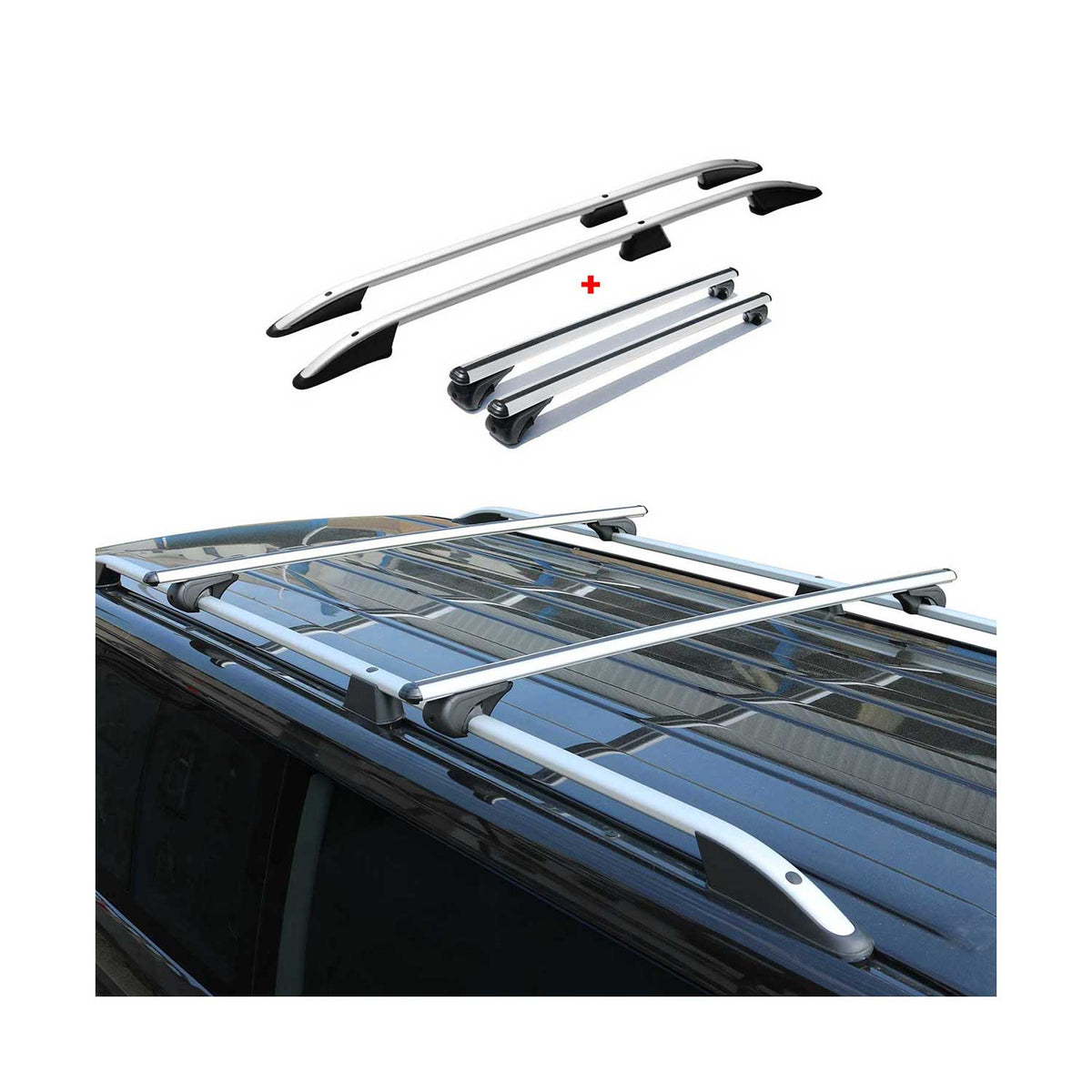 VW T5 T6 T6.1 Multivan Transporter L1 L2 Dachreling + Dachträger Set ABE Schwarz/Silber